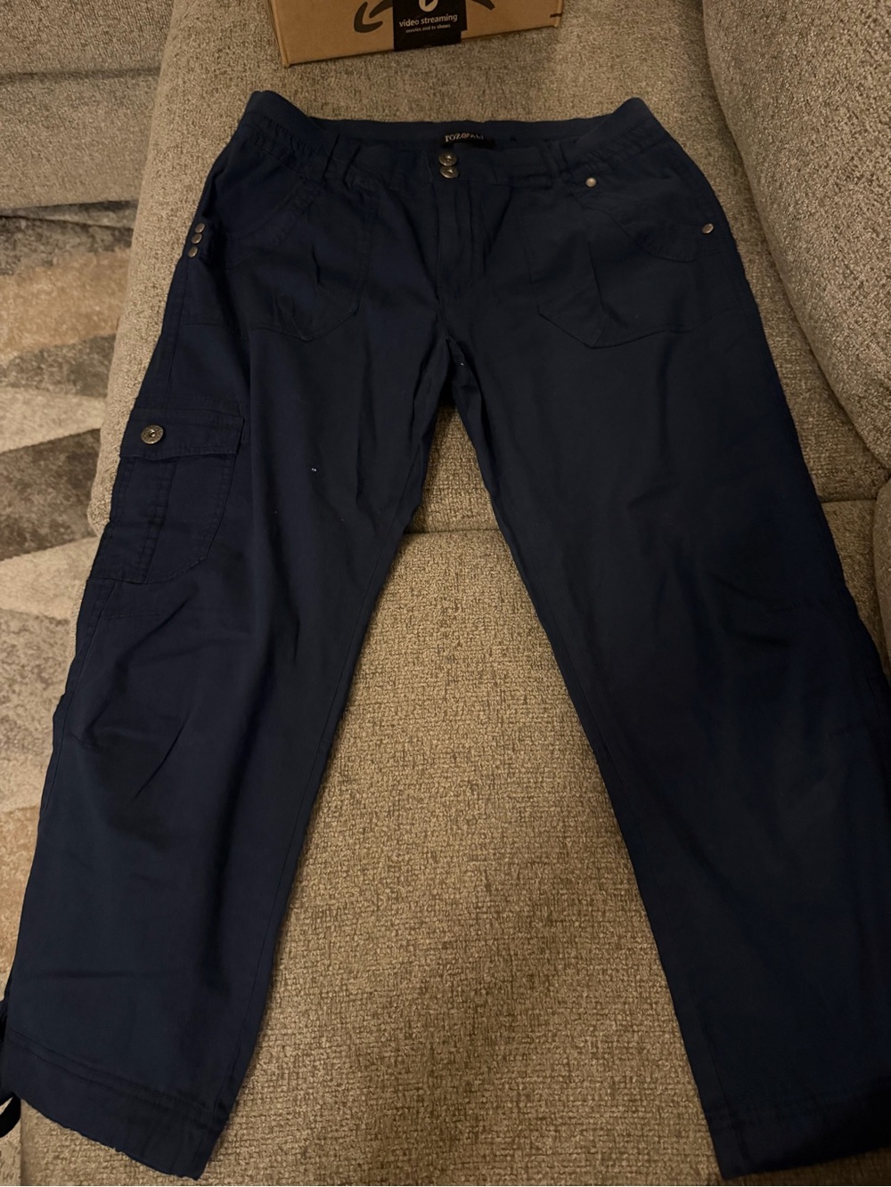 NWOT. Never Worn Roz & Ali Navy Cargo Pants with Utility Pockets